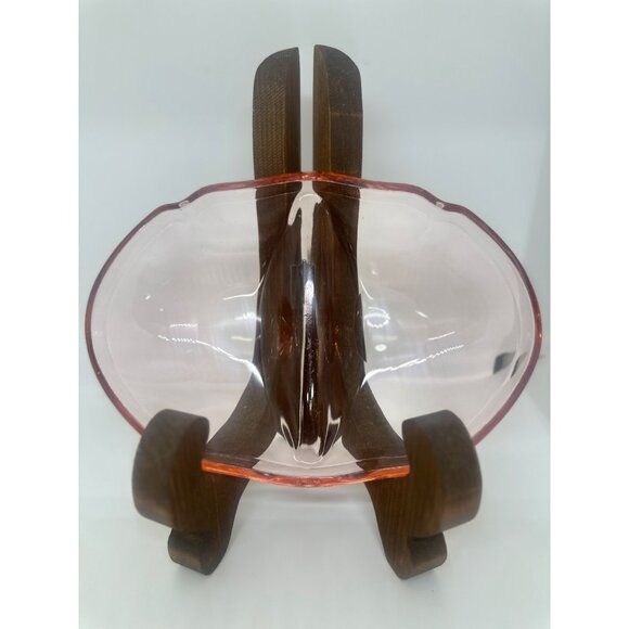 VTG Pink Depression Glass Divided Relish Dish & Leaf-Shaped Serving Tray Set - Picture 3 of 9